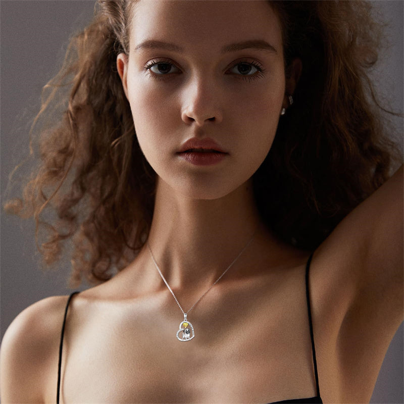 Sterling Silver 12 Month Birthstone Schnauzer Chihuahua Pitbull Pug Pendant Necklace for Women