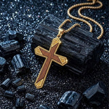 14K Gold Plated Wooden Cross Pendant Necklace Christian Catholic Jewelry Religious Gift