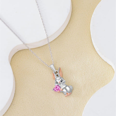 925 Sterling Silver Bunny/Hedgehog/Rabbit Necklace Cute Animal Heart CZ Pendant Inspirational Birthday Jewelry Gifts for Women Girls Animals Lover