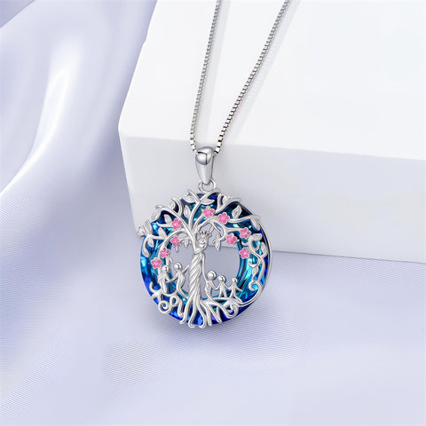 Sterling Silver Crystal Tree of Life Family Pendant Necklace for 1 to 5 Children