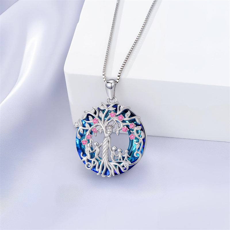 Sterling Silver Crystal Tree of Life Family Pendant Necklace for 1 to 5 Children