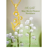 14K Gold Diamond Lily of the Valley May Birth Flower Pendant Necklace