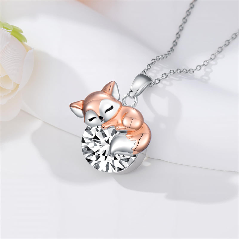 Sterling Silver 12 Month Birthstone Fox Pendant Necklace for Women