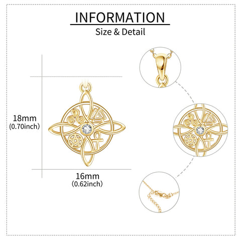 14K Yellow Gold Witches Knot Pendant Necklace
