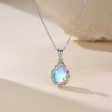 Teardrop Moonstone Necklace for Women,925 Sterling Silver Created Water-Shaped Moonstone Cage Filigree Necklaces,Anniversary Birthday Jewelry Gift