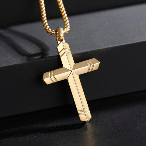 14K Gold Plated Cross Necklace for Men with Adjustable Chain Jewelry Gift for Him