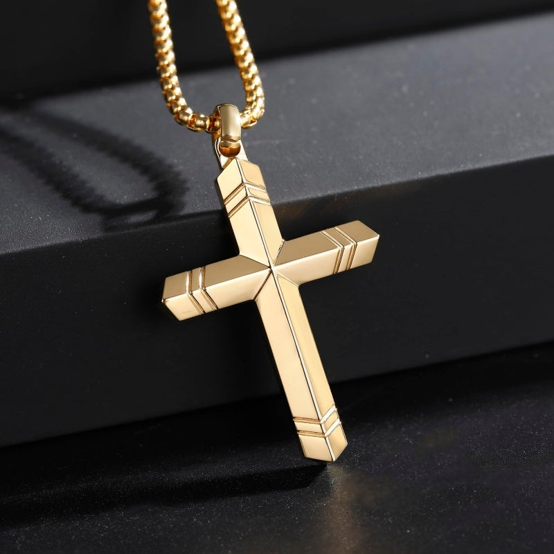 14K Gold Plated Cross Necklace for Men with Adjustable Chain Jewelry Gift for Him