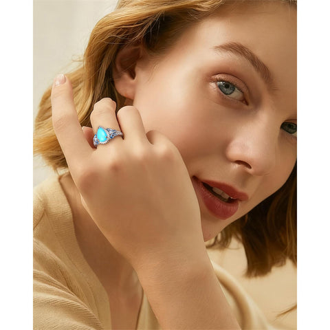 Sterling Silver Cushion Marquise Pear Round Oval Cut Turquoise Engagement Ring for Women