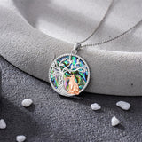 Sterling Silver Abalone Shell Tree of Life Lion Wolf Cat Dog Pendant Necklace