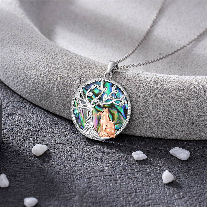Sterling Silver Abalone Shell Tree of Life Lion Wolf Cat Dog Pendant Necklace