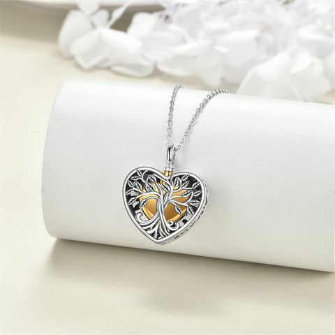 Sterling Silver Tree of Life Urn Necklaces Abalone Opal Shell Cremation Jewelry for Ashes
