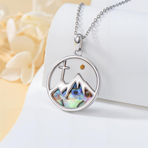 Sterling Silver Mustard Seed Black Cat Hummingbird Cross and Mountain Mountain Turquoise Sun and Moon Pendant Necklace