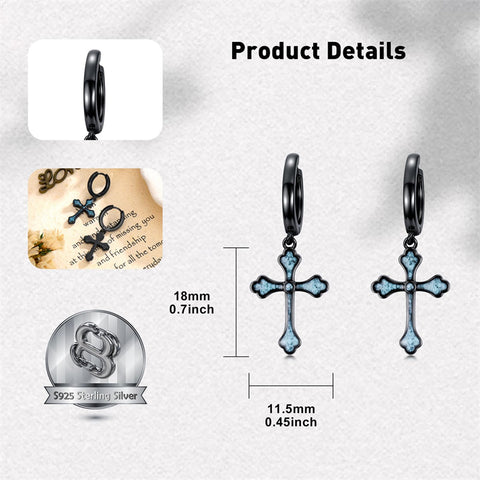 Sterling Silver Black Sword Cross Hoop Earrings Gift for Men Women