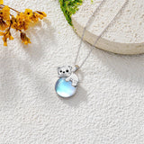 Sterling Silver Moonstone Fox Dolphin Axolotl Teddy Bear Hippo Raccoon Pendant Necklace for Women