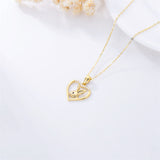 14k Heart Pendant Necklace for Women Real Gold Bunny Heart Pendant Gift for Mother Day Valentine Christmas