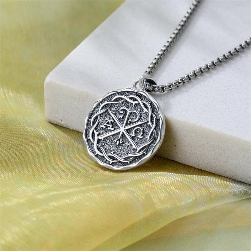 Sterling Silver Chi Rho Alpha Omega PX XP Symbol Pendant Religious  Necklace