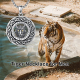 Sterling Silver Oxidized Tiger Wolf Lion Leopard Pendant Necklace for Men