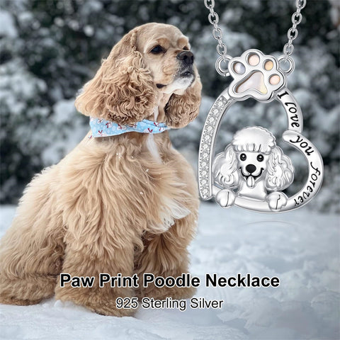 Sterling Silver Paw Print Poodle Corgi French Schnauzer Chihuahua Dachshund Golden Retriever Pug Pendant  Necklace