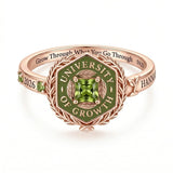 Sterling Silver Laurel Wreath Personalized Square Cut Birthstone  Class Ring for Women