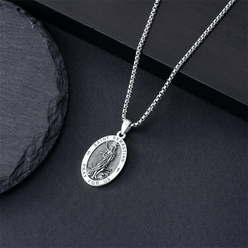 Sterling Silver Amulet Medal  St Sebastian Saint Christopher Viking Deer Pendant Necklace