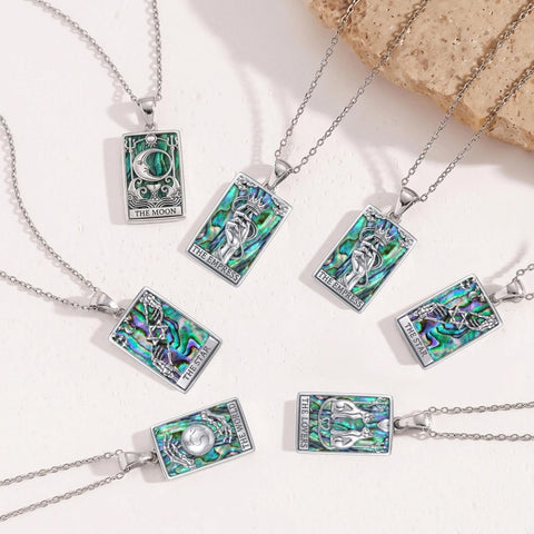 Sterling Silver Abalone Shell Tarot Card Pendant Necklace Gifts for Birthday Halloween Anniversary Valentine’s Day