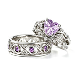 Sterling Silver 10K 14K 18K Gold Purple Gemstone Amethyst  Rings Set Couple Promise Rings Wedding Anniversary Rings