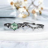 Sterling Silver 10K 14K 18K Gold Vintage Nature Moss Agate Engagement Ring Sets for Women