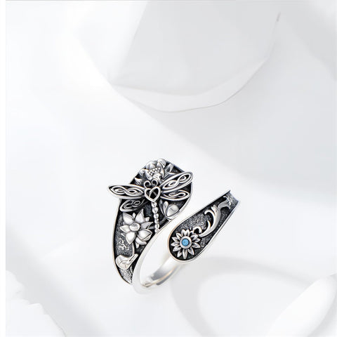 Sterling Silver Oxidized Dragonfly Butterfly Hummingbird Sea Turtle Anchor Cross Tree of Life Sunflower Spoon Ring