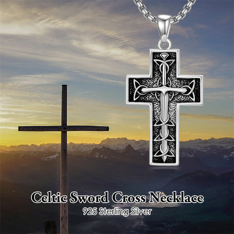 Sterling Silver Cross Christian Pendant Necklace for Men