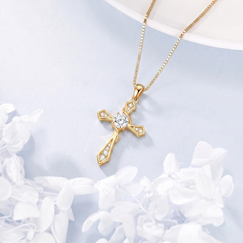 14K Gold Plated Birthstone Infinity  Cross Pendant NecklaceJewelry for Women