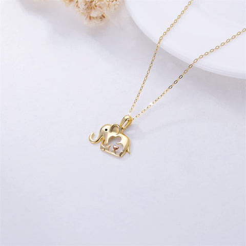 14K Yellow Gold Elephant Pendant Necklace
