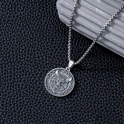 Sterling Silver Viking Raven Bear Odin Wolf Pendant Necklace for Men
