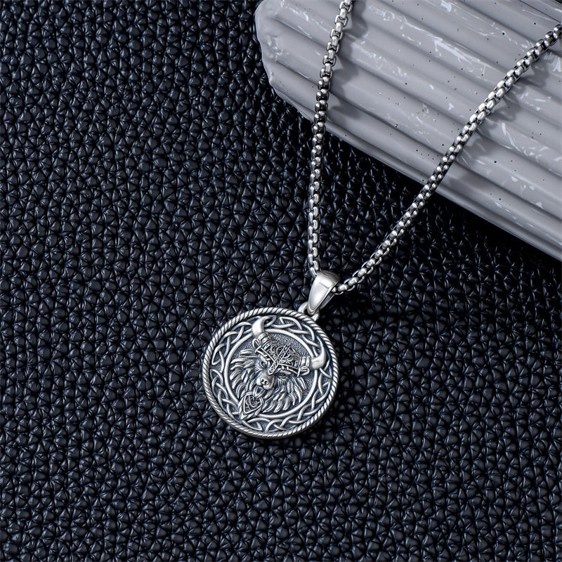 Sterling Silver Viking Raven Bear Odin Wolf Pendant Necklace for Men