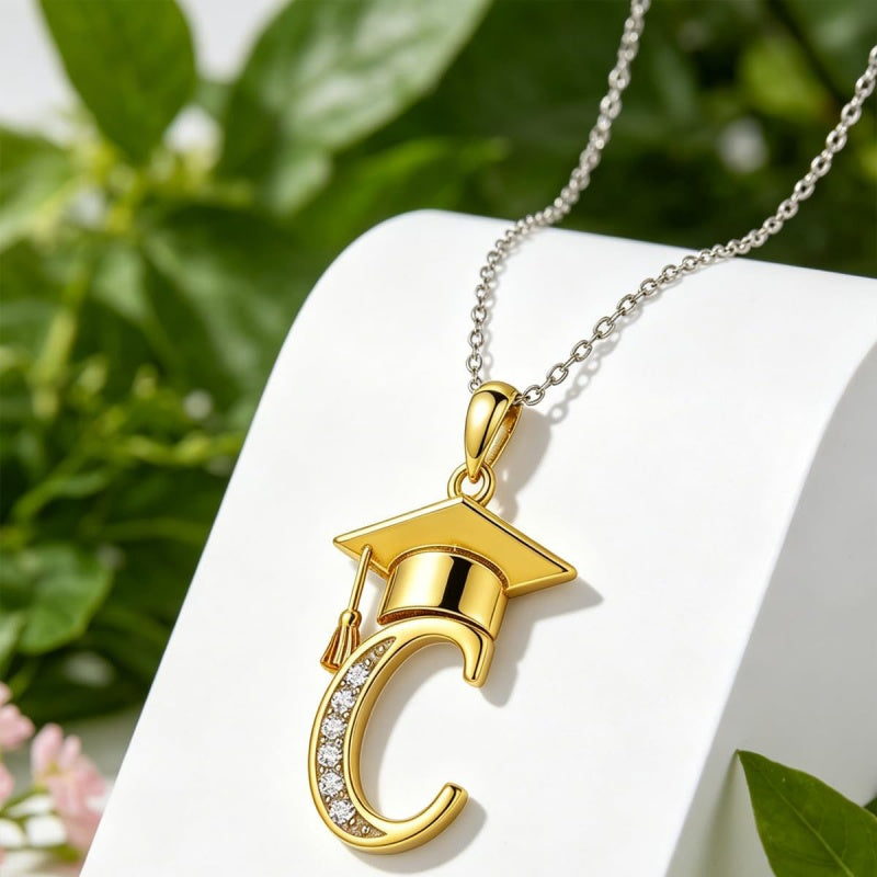 Initial  Graduation 14K Gold Plated Inspiring Grad Pendant Necklace Graduations Jewelry Gifts