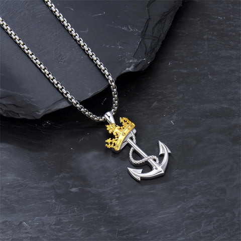 Sterling Silver Earth Swordfish Trident Compass Anchor Pendant Necklace