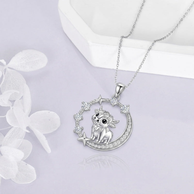 Sterling Silver Cubic Zirconia Raccoon Cat Dog Corgi Otter Highland Cow Pendant Necklace Gift for Birthday Christmas