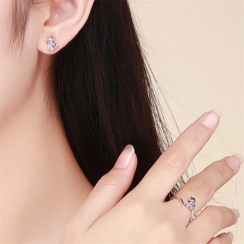 Sterling Silver Cute Cat Adjustable Ring for Women