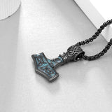 14K Gold Plated Turquoise Wolf Thor's Hammer Ankh Dragon Lion Compass Crucifix Pendant Necklace for Men