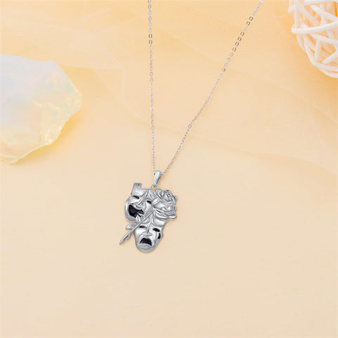 Sterling Silver Tragedy Comedy Mask Drama Theater Pendant Face Pendant Necklace