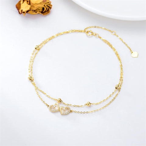 14K Gold Heart Layered Anklet