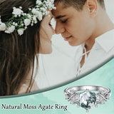 Sterling Silver 1ct Natural Moss Agate Ring Green Moss Agate Engagement Ring Women Wedding Ring Set Jewelry Gift