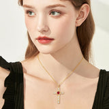 14K Gold Plated Birthstone Infinity  Cross Pendant NecklaceJewelry for Women