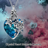 Sterling Silver Heart TearDangle Crystal Rose Cremation Urn Necklace for Ashes