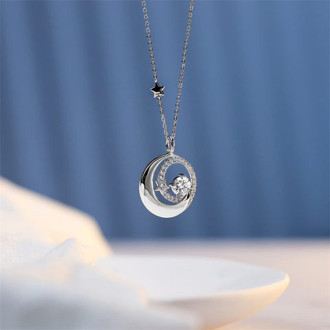 Birthstone Necklaces 925 Sterling Silver Moon and Star Pendant Fine Jewelry Birthday Christmas Gifts for Girls Mom Wife Lady Daughter