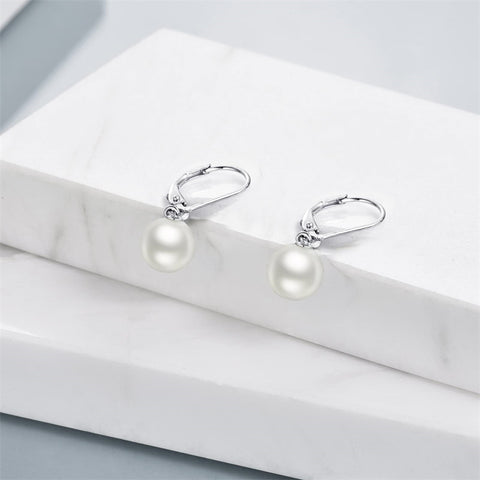 925 Sterling Silver Pearl Leverback Earrings Dangle Drop Jewelry Gifts for Women and Girls