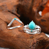 Sterling Silver Genuine Turquoise Engagement Wedding Ring Set for Women
