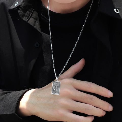 Sterling Silver Lovers Hierophant Magician Three of Swords Wheel of Fortune SkeletonTarot Card Pendant Necklace