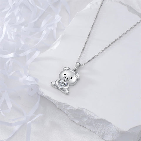 Sterling Silver 12 Month Birthstones Pig Pendant Necklace