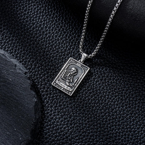 Sterling Silver Tarot Card Pendant  Necklace for Men Gothic Amulet Jewelry