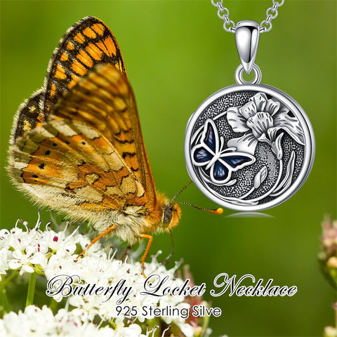 Sterling Silver Butterfly Photo Locket Necklace